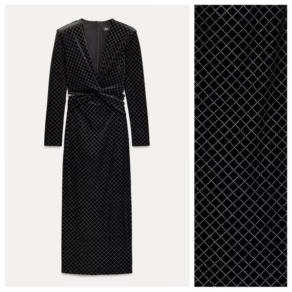 Zara Dresses & Skirts - Zara Black & Silver Glittery Velvet Long Sleeve Dress - Size XS